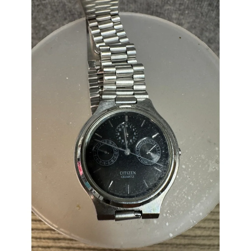 Citizen Quartz Watch Black Dial Multi-Dial Stainless Steel 4300-S04506SM Vintage